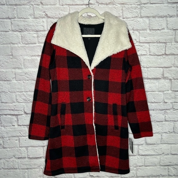 Steve Madden Plaid Faux Sherpa Collared Trench Coat NWT - Picture 6 of 16